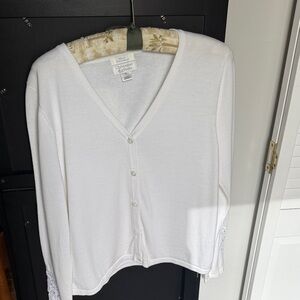 Christopher & Banks White Cardigan with Lace Detail